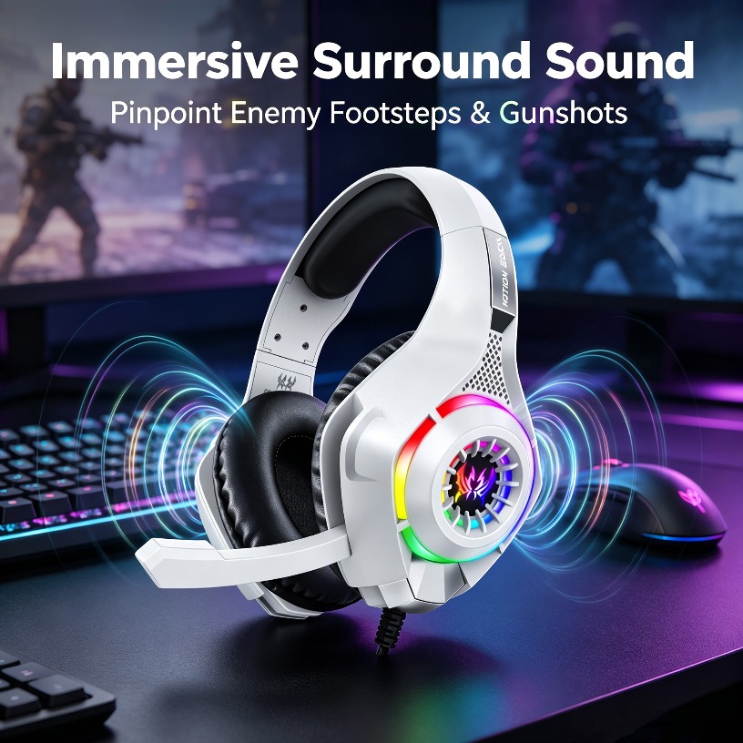 Gaming Headset With Mic Rgb - Cuffie da Gaming Cablate con Microfono,