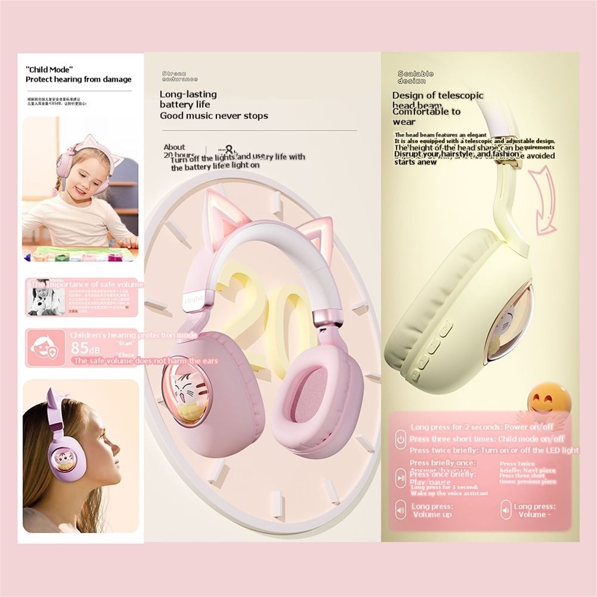 Cat Ear Bluetooth Headset Led - [VALUE PACK] Cuffie Wireless Bluetooth 5.3