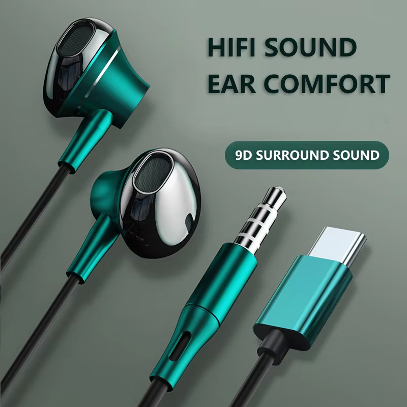 Type C Wired Earphones With Mic - Cuffie stereo 9D Bass tipo C