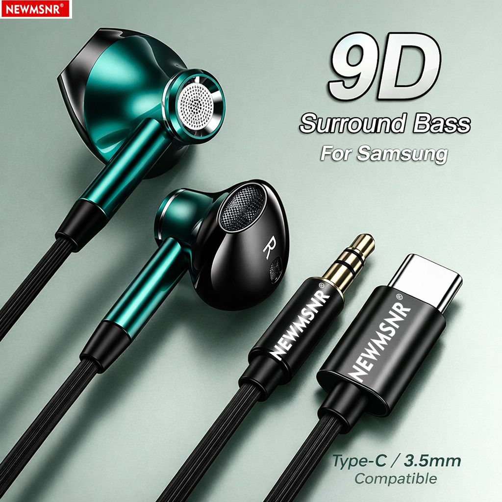 Type C Wired Earphones With Mic - Cuffie con bassi surround 9D, connessione