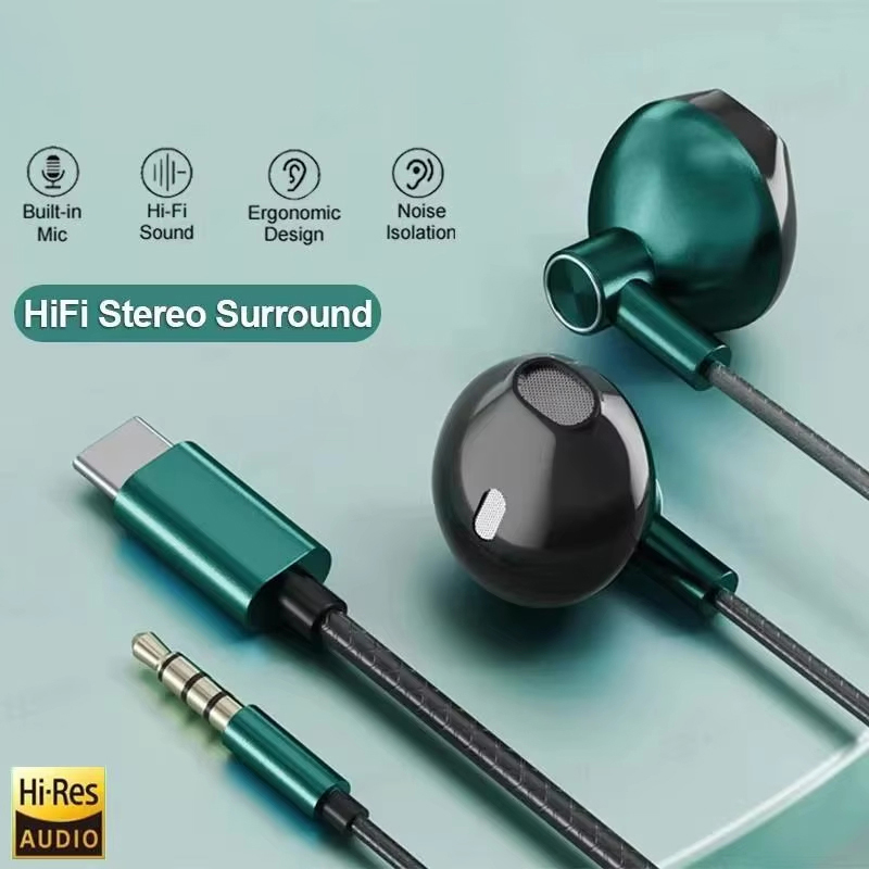 Type C Wired Earphones With Mic - Tipo C 3.5mm HIFI Stereo Auricolari