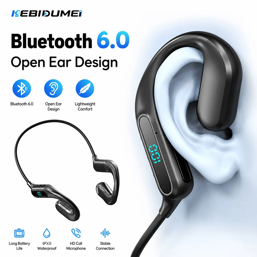 Open Ear Air Conduction Headphones - KEBIDUMEI Cuffie Bluetooth 6.0 a Conduzione
