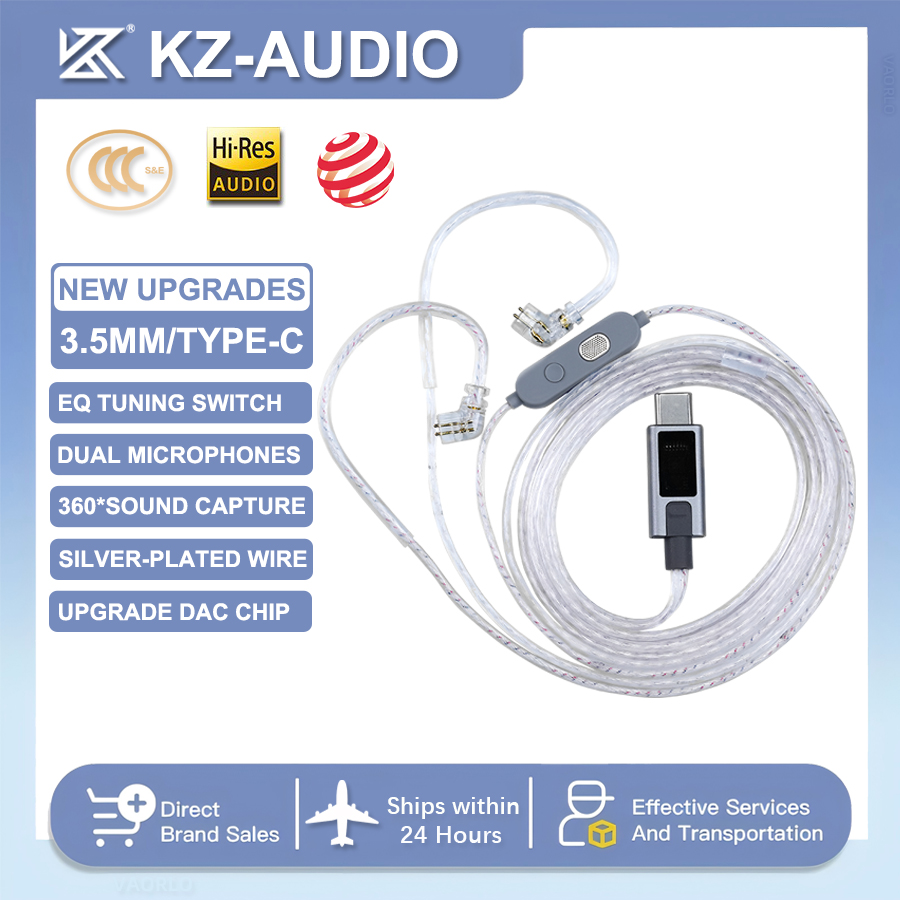 Type C Wired Earphones With Mic - Cavo per auricolari placcato argento con